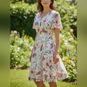 vtg 90s Lacy rabbit rabbit rabbit floral pink dress